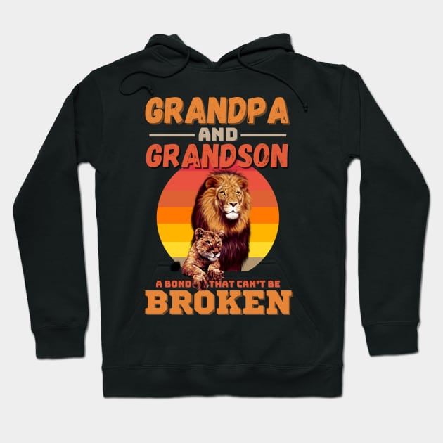Grandpa And Grandson A Bond That Can’t Be Broken Retro Sunset Lion Hoodie by JustBeSatisfied